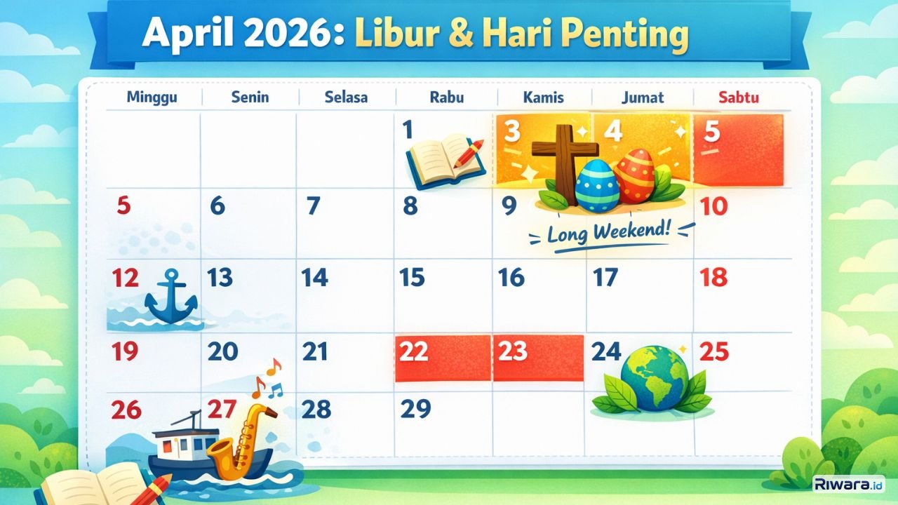 Kalender April 2026 menampilkan libur nasional, long weekend, dan hari besar penting nasional & internasional. Siapkan agenda dan rayakan momen seru bulan ini!